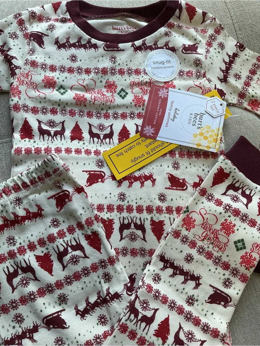 Season Greetings Fair Isle Organic Cotton Pajama Set 4T NWT